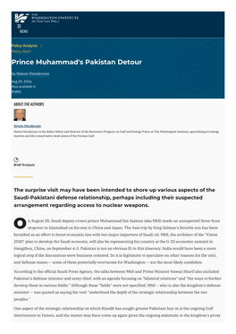 Prince Muhammad's Pakistan Detour | the Washington Institute