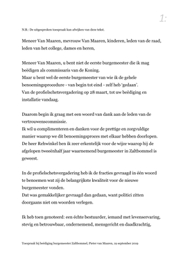 Toespraak Commissaris Van De Koning Beediging Burgemeester