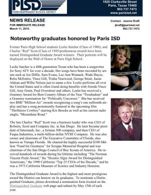 Noteworthy Graduates Honored by Paris ISD