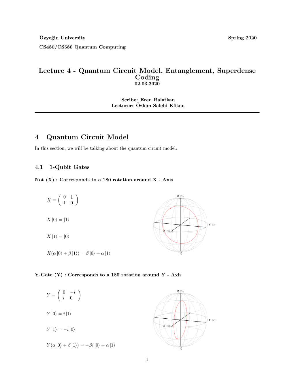 Lecture 4 - Quantum Circuit Model, Entanglement, Superdense Coding 02.03.2020