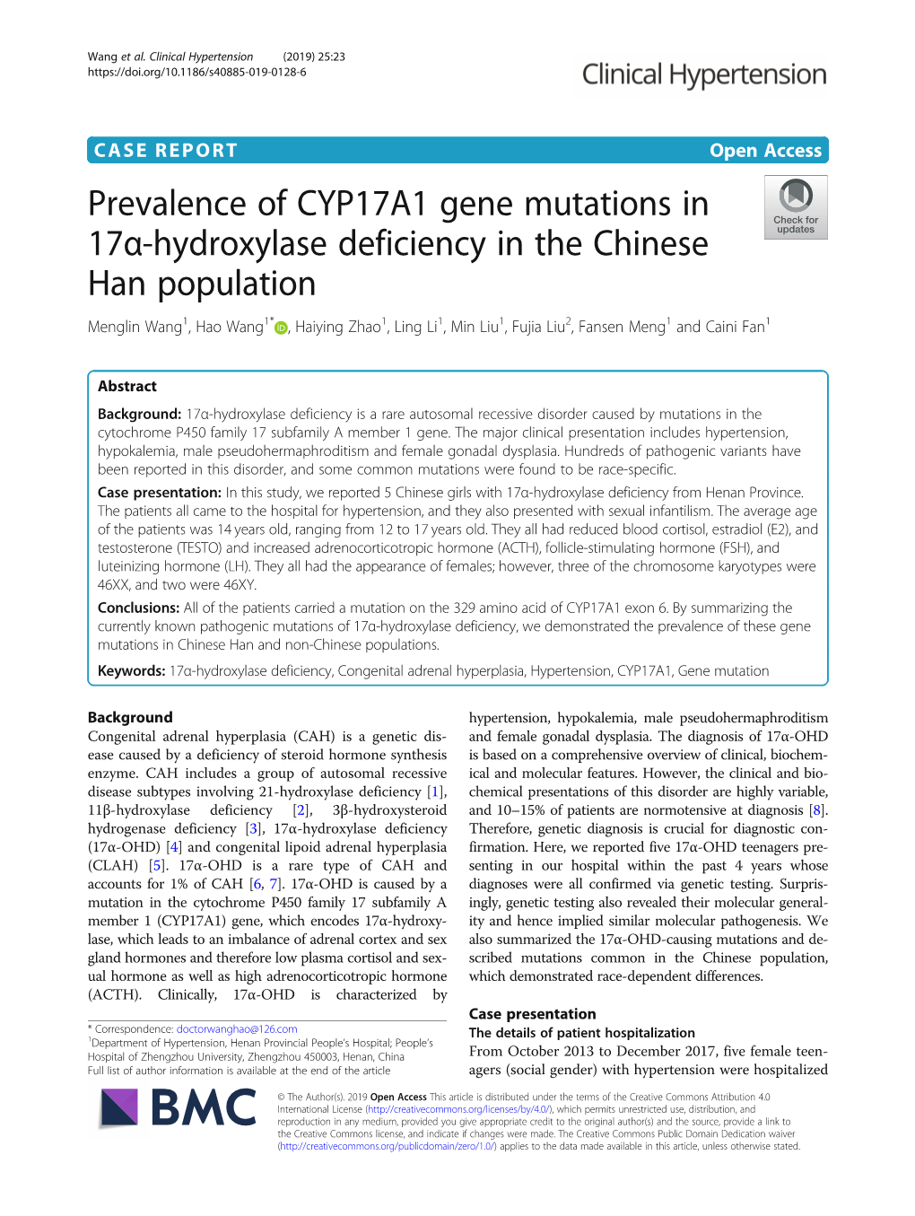 Prevalence of CYP17A1 Gene Mutations in 17Α-Hydroxylase