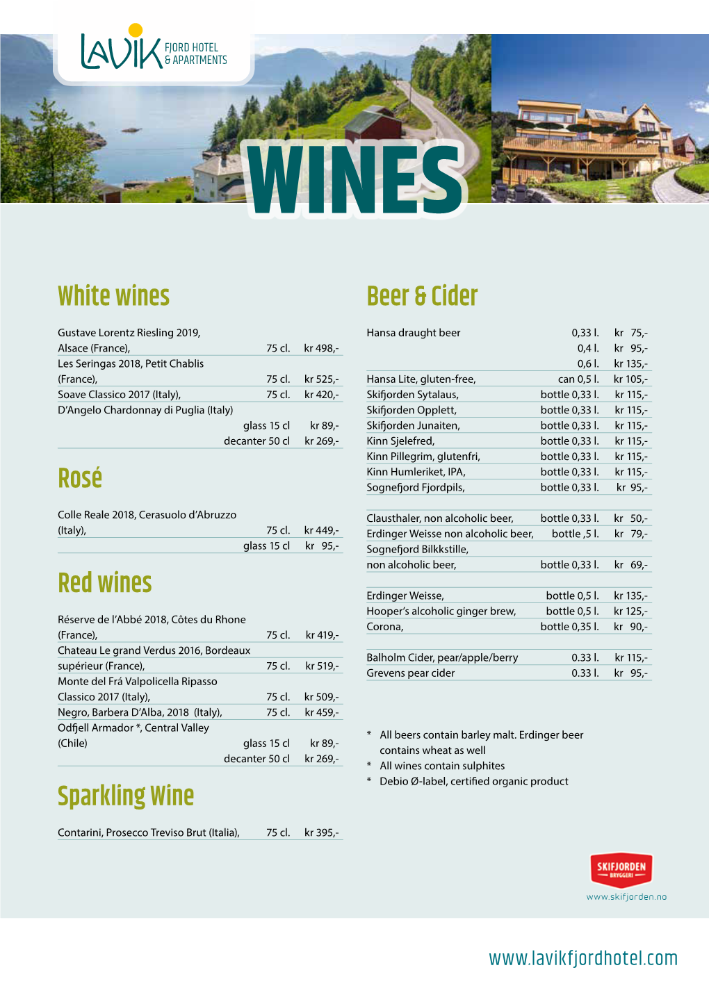 White Wines Rosé Red Wines Sparkling Wine Beer & Cider