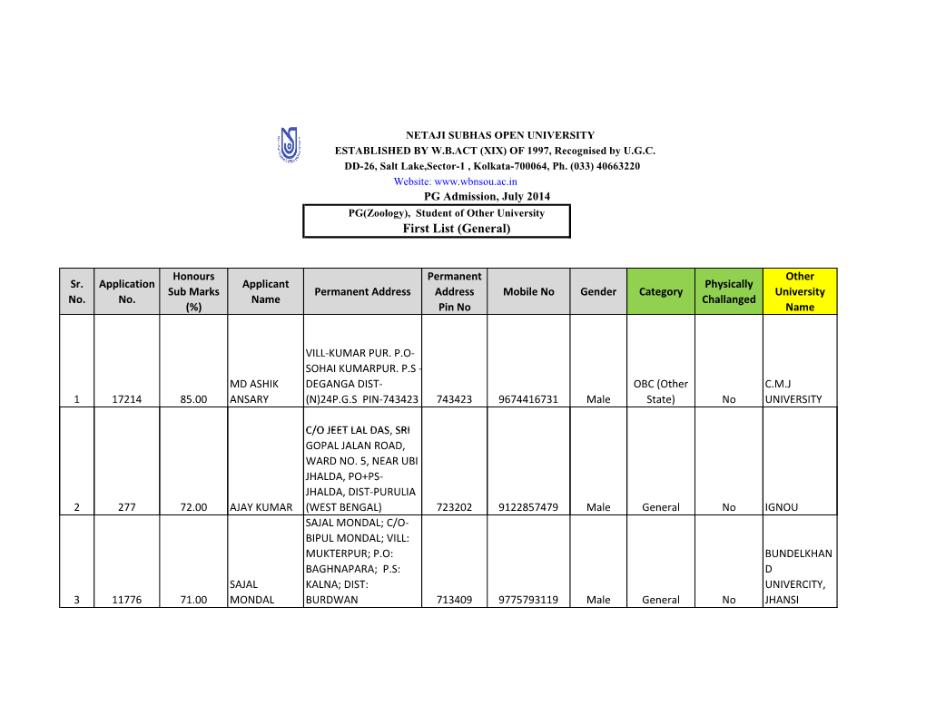 PGZO NON-NSOU GENERAL PAID STUDENTS.Xlsx