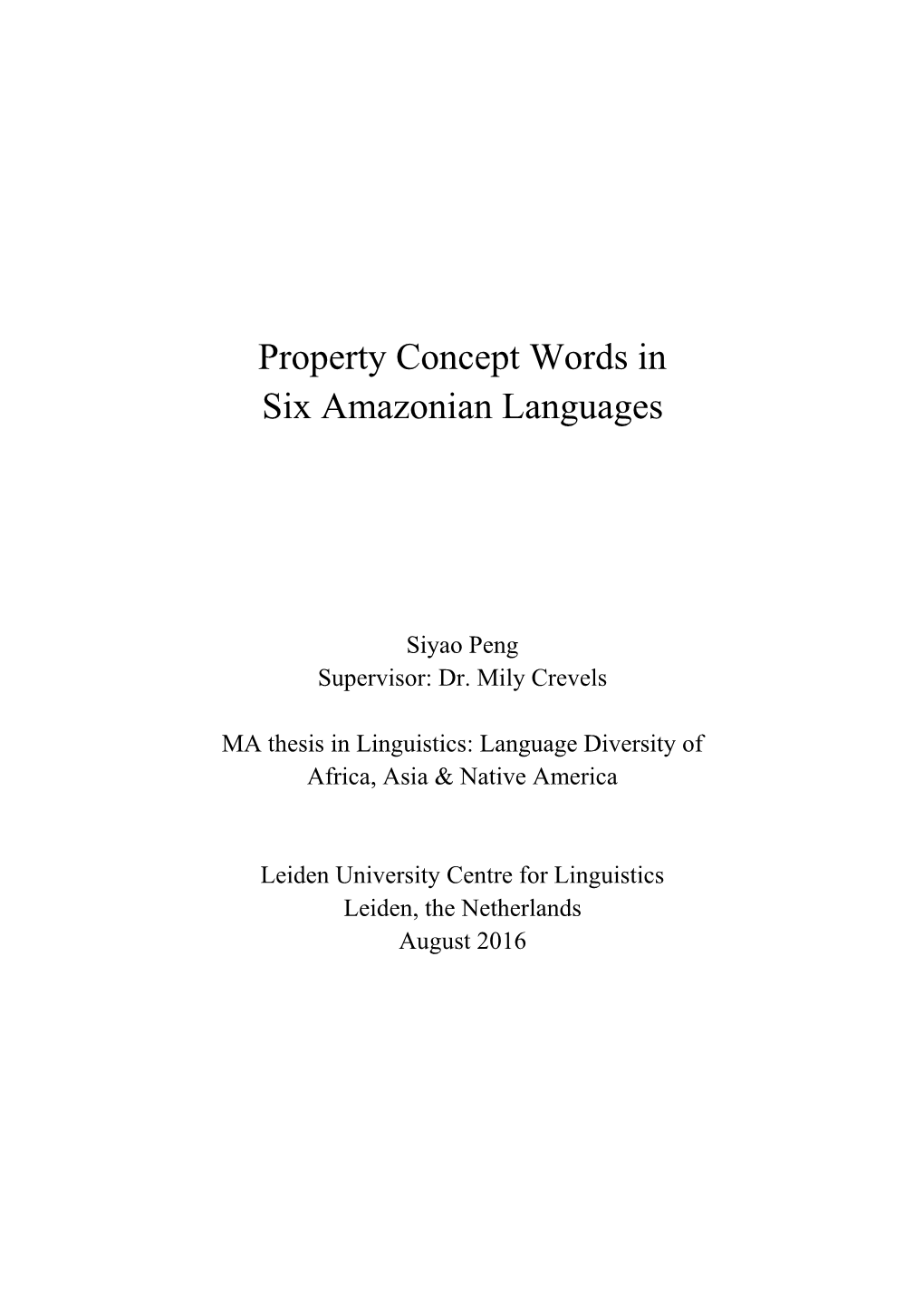 Property Concept Words in Six Amazonian Languages