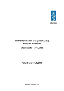 UNDP Enterprise Risk Management (ERM) Policy and Procedures