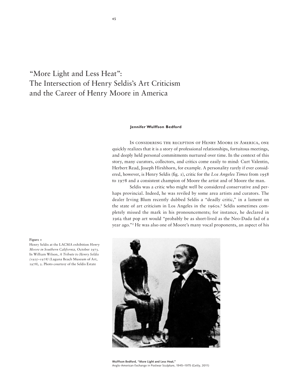 “More Light and Less Heat”: the Intersection of Henry Seldis's Art Criticism and the Career of Henry Moore in America