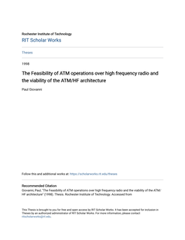 The Feasibility of ATM Operations Over High Frequency Radio and the Viability of the ATM/HF Architecture