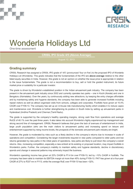 Wonderla Holidays Ltd One-Time Assessment
