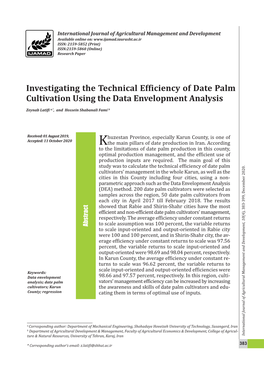 Investigating the Technical Efficiency of Date Palm Cultivation Using