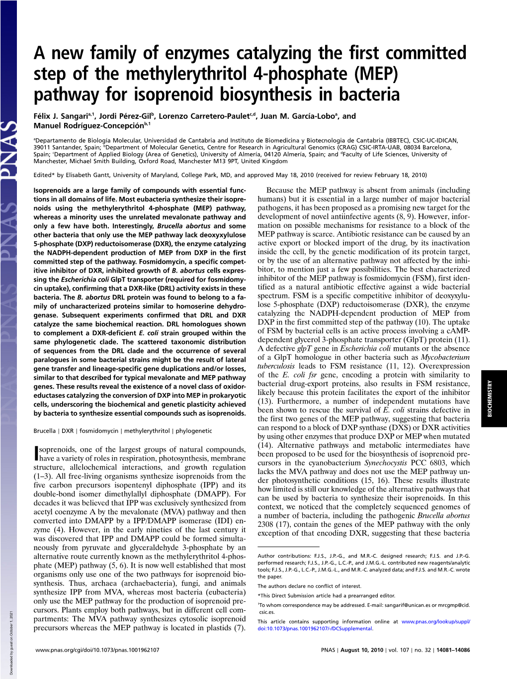 (MEP) Pathway for Isoprenoid Biosynthesis in Bacteria