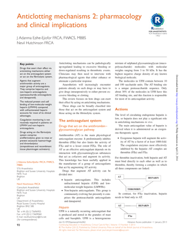 Anticlotting Mechanisms 2: Pharmacology and Clinical Implications