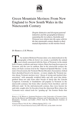 Green Mountain Merinos: from New England to New South Wales in the Nineteenth Century