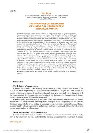 Mei Qing 1 TRANSFORMATION MECHANISM of HISTORICAL URBAN FABRIC in HANKOU, WUHAN