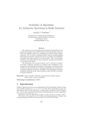 Scalability of Algorithms for Arithmetic Operations in Radix Notation∗