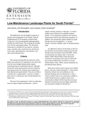 Low-Maintenance Landscape Plants for South Florida1