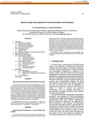 Spectroscopy: Developments in Instrumentation and Analysis