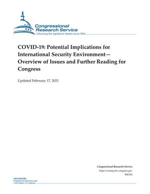 COVID-19: Potential Implications for International Security Environment— Overview of Issues and Further Reading for Congress
