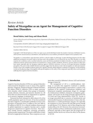 Safety of Nicergoline As an Agent for Management of Cognitive Function Disorders