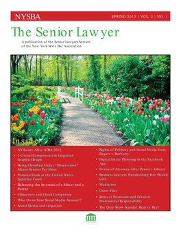 The Senior Lawyer a Publication of the Senior Lawyers Section of the New York State Bar Association