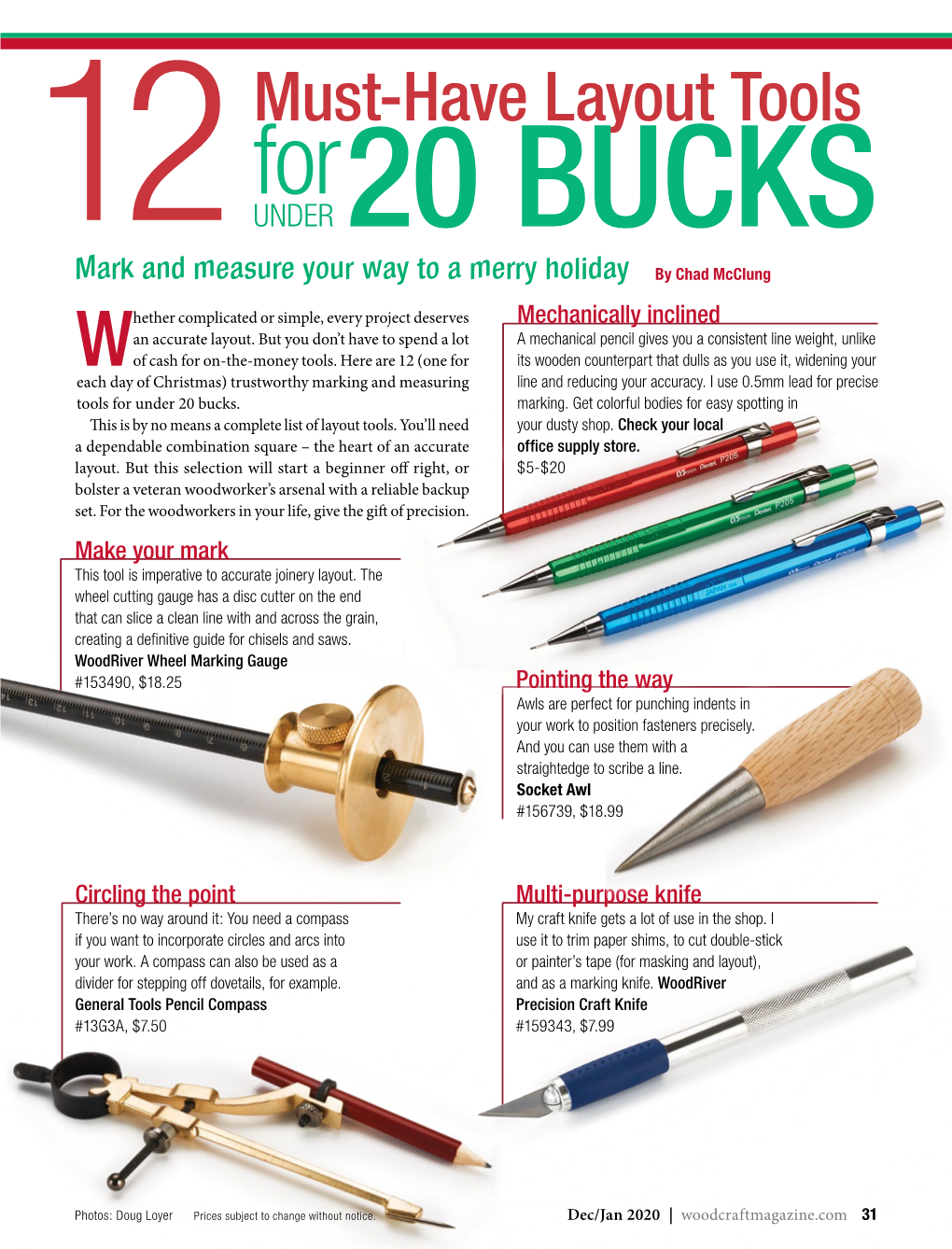 Must-Have Layout Tools for 12 UNDER 20 BUCKS Mark and Measure Your Way to a Merry Holiday by Chad Mcclung