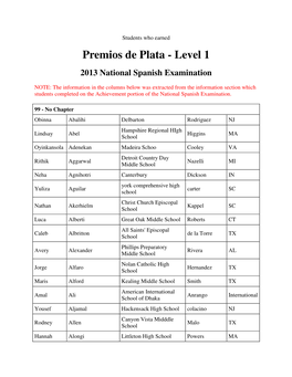 Level 1 2013 National Spanish Examination