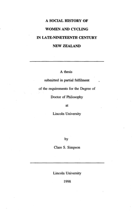 A Social History of Women and Cycling in Late-Nineteenth Century New Zealand