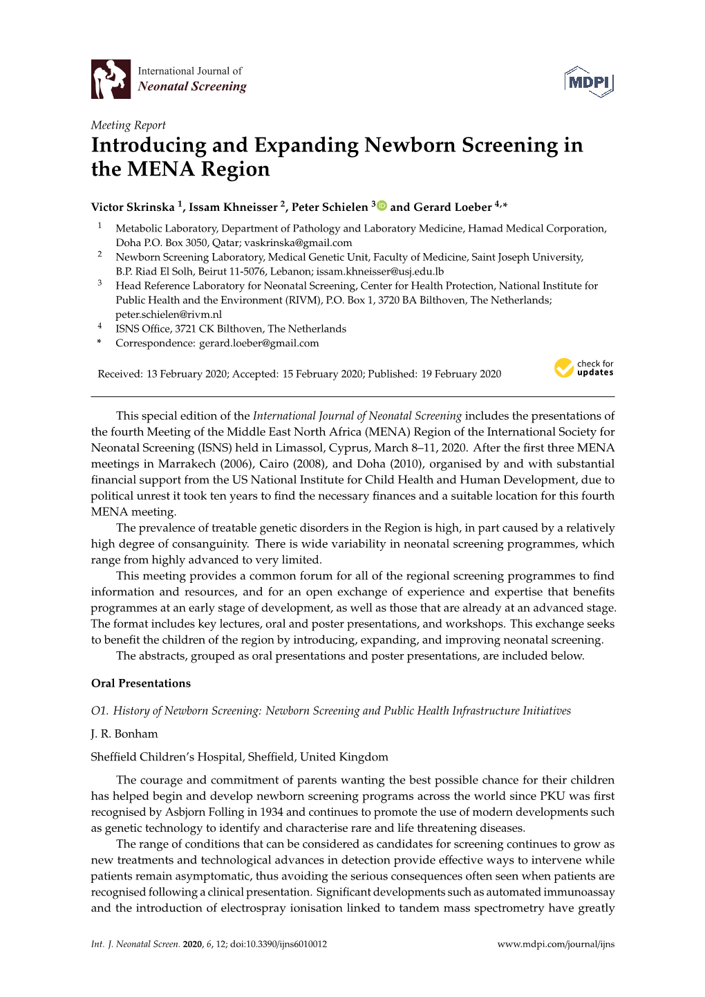 Introducing and Expanding Newborn Screening in the MENA Region