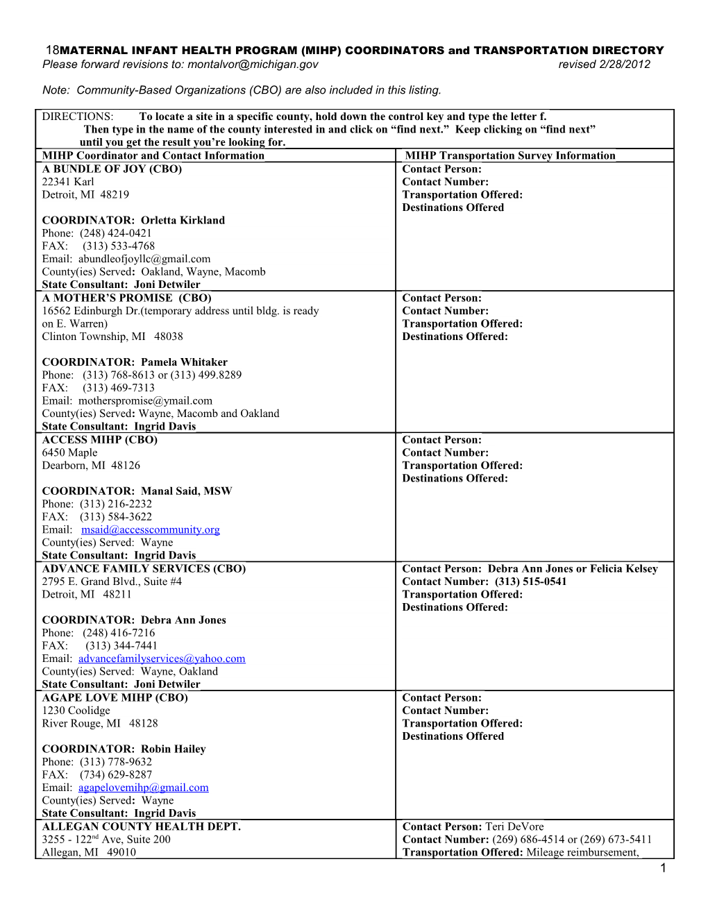 Health Dept* Information And County(Ies) Served