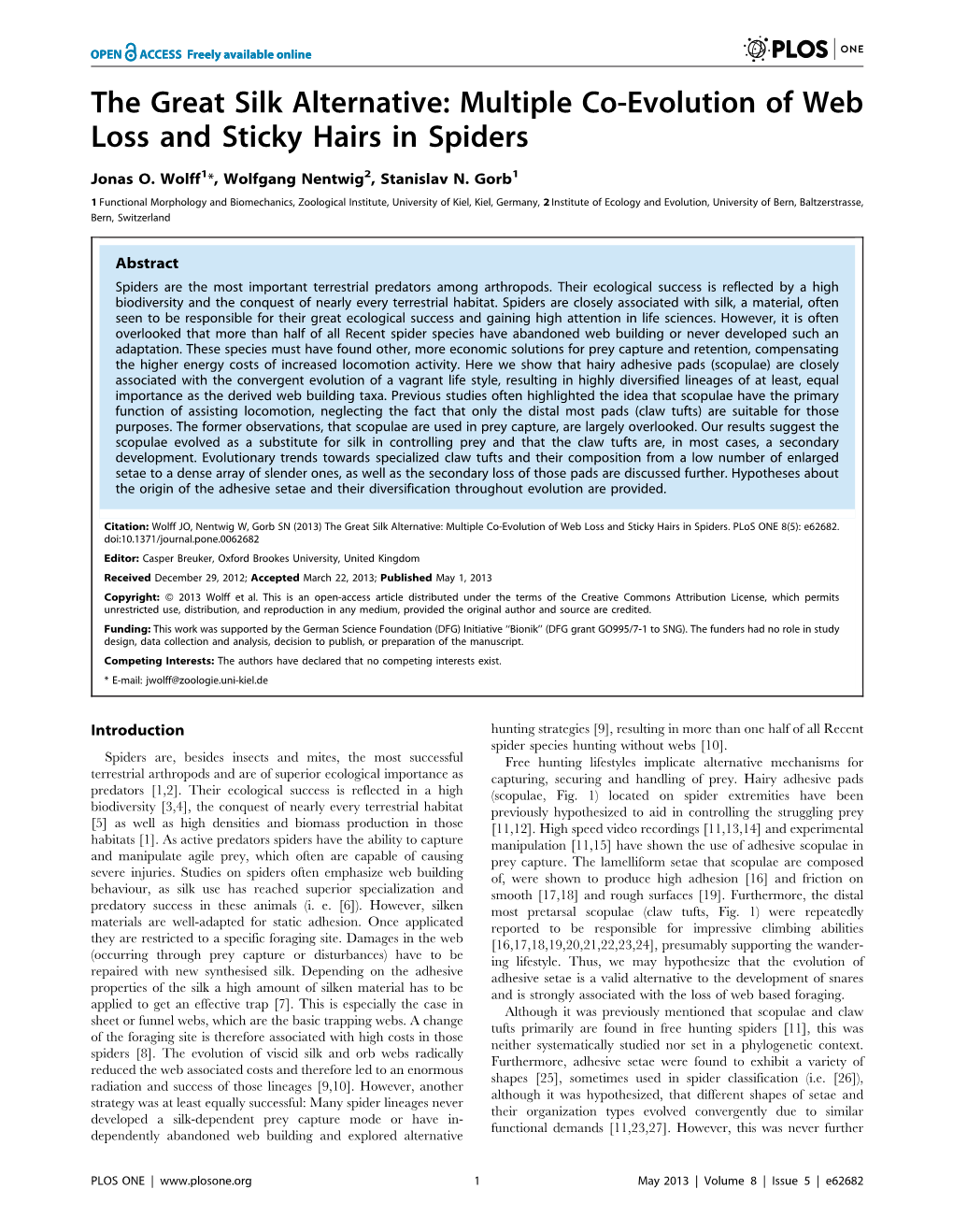 Multiple Co-Evolution of Web Loss and Sticky Hairs in Spiders