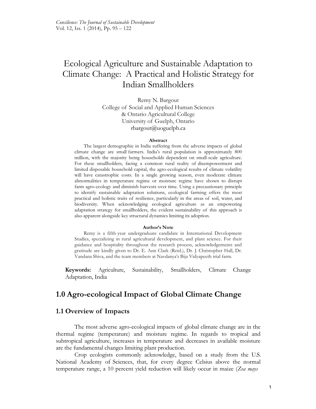 Ecological Agriculture and Sustainable Adaptation to Climate Change: a Practical and Holistic Strategy for Indian Smallholders