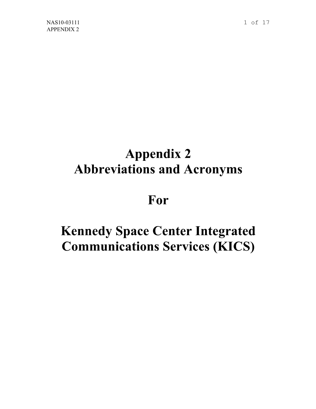 Appendix 2 Abbreviations and Acronyms for Kennedy Space