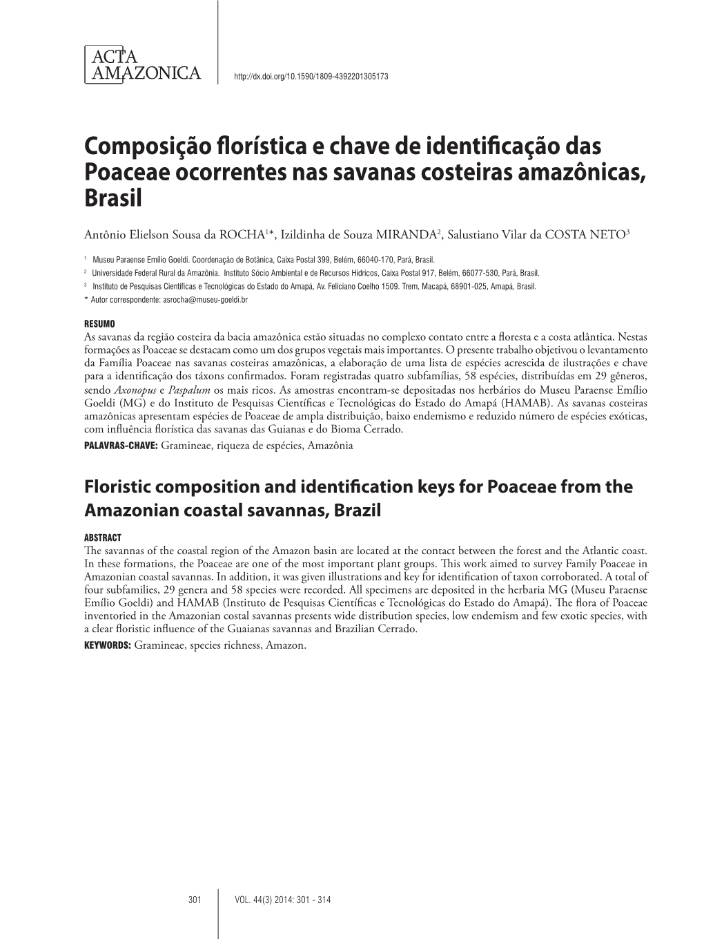 Composição Florística E Chave De Identificação Das Poaceae Ocorrentes Nas Savanas Costeiras Amazônicas, Brasil