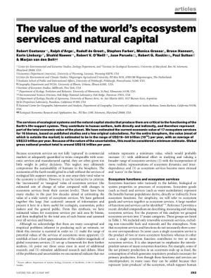 The Value of the World's Ecosystem Services And