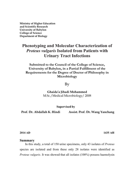 Phenotyping and Molecular Characterization of Proteus Vulgaris Isolated from Patients with Urinary Tract Infections