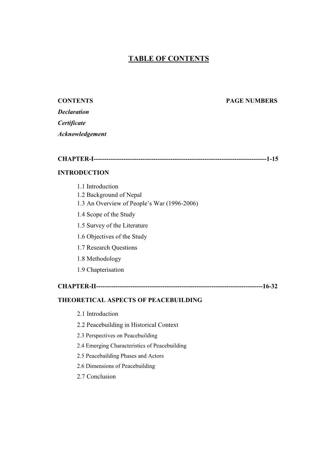 Table of Contents