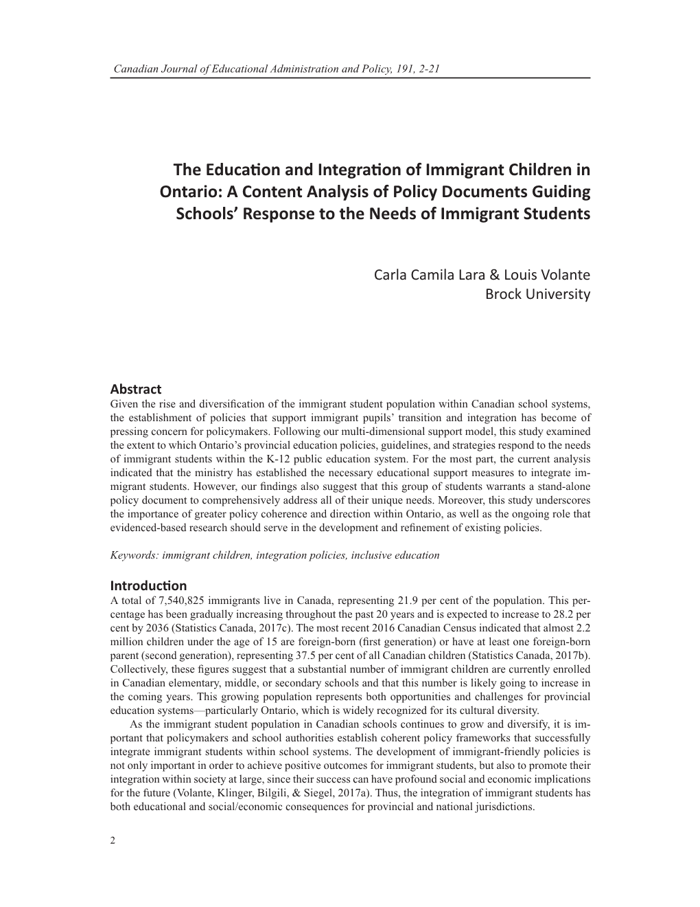 The Education and Integration of Immigrant Children in Ontario: a Content Analysis of Policy Documents Guiding Schools’ Response to the Needs of Immigrant Students