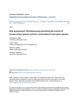 Risk Assessment: Simultaneously Prioritizing the Control of Invasive Plant Species and the Conservation of Rare Plant Species