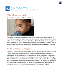 Child Abuse and Neglect: How to Spot the Signs and Make a Difference