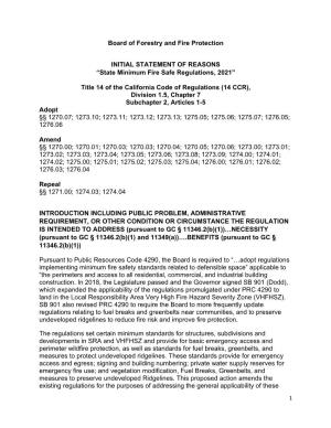 Board of Forestry and Fire Protection INITIAL STATEMENT of REASONS “State Minimum Fire Safe Regulations, 2021” Title 14