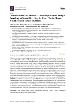 Conventional and Molecular Techniques from Simple Breeding to Speed Breeding in Crop Plants: Recent Advances and Future Outlook