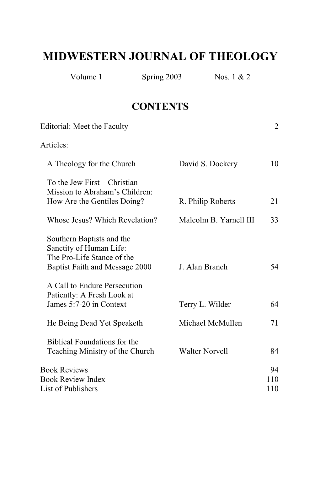Midwestern Journal of Theology