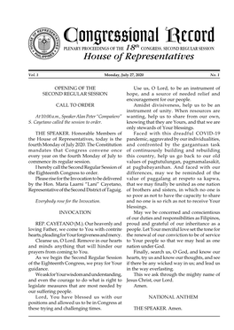 Congressional Record O H Th PLENARY PROCEEDINGS of the 18 CONGRESS, SECOND REGULAR SESSION 1 P 907 H S ILIPPINE House of Representatives