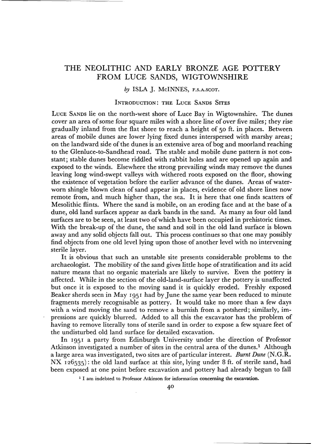 THE NEOLITHIC and EARLY BRONZE AGE POTTERY from LUCE SANDS, WIGTOWNSHIRE by ISLA J