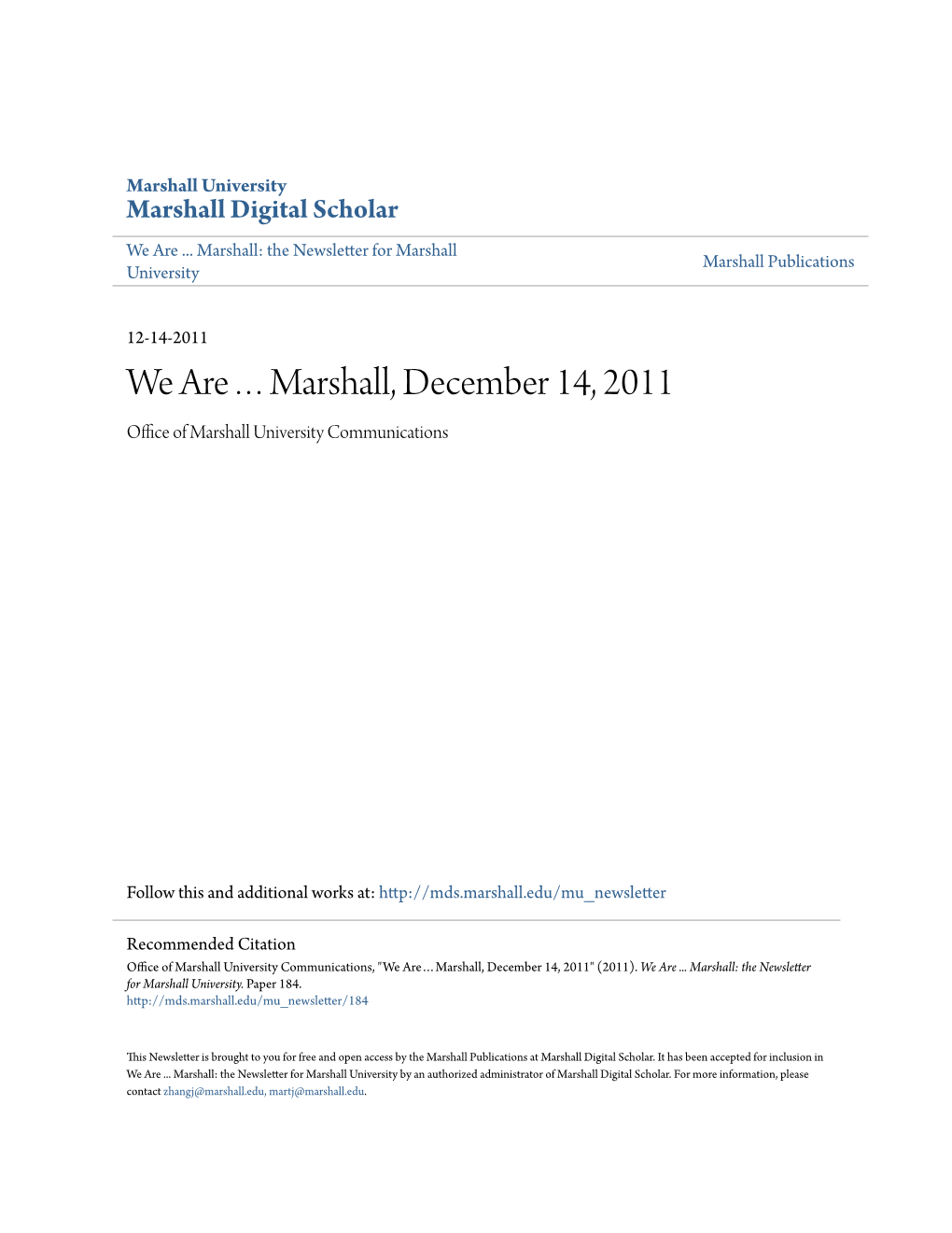 We Areâ•¦Marshall, December 14, 2011