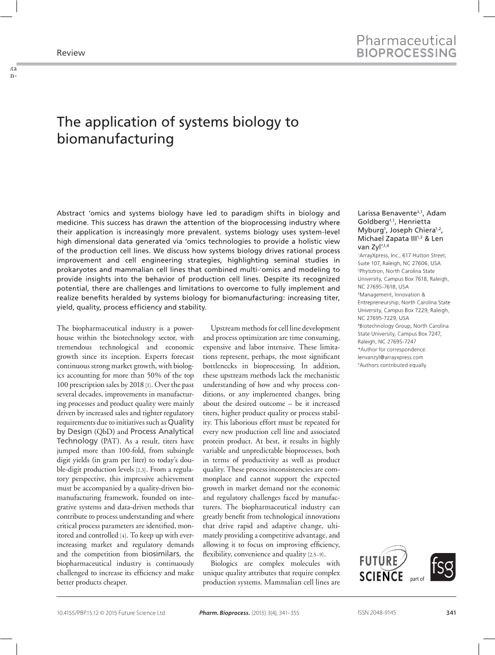 The Application of Systems Biology to Biomanufacturing