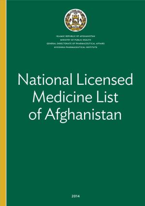National Licensed Medicine List of Afghanistan
