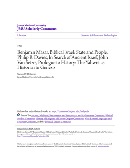 Benjamin Mazar, Biblical Israel: State and People, Philip R