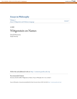 Wittgenstein on Names David B