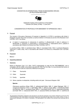 Proposal for Amendment of Appendix I Or II for CITES Cop18. Markhor Tajikistan