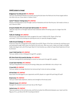 (Subject to Change) Bridgestone Two Minute Drill NFL ONEPASS Test